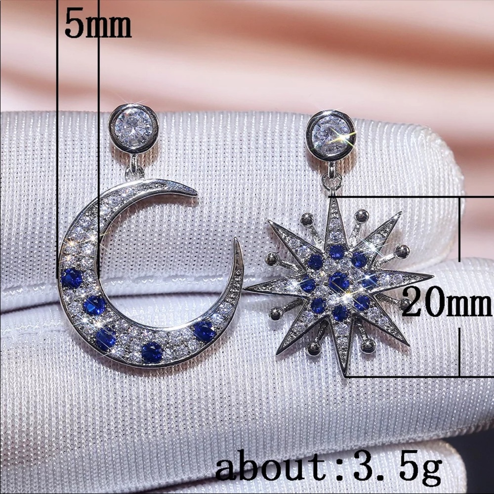 New 925 Silver Moon Star Sapphire Stud Earrings - Picture 6 of 6